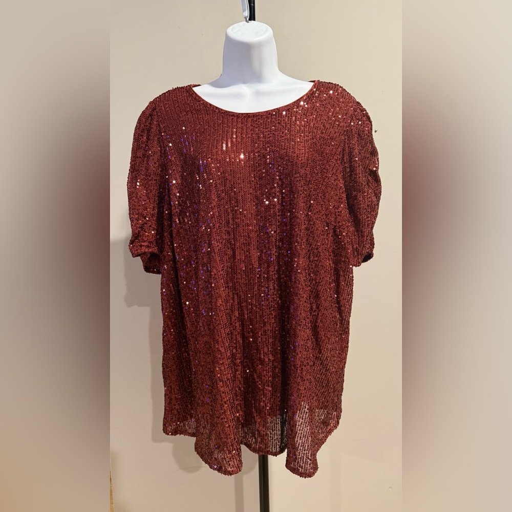 Torrid Red Sequin Oversized Puff Sleeve Blouse